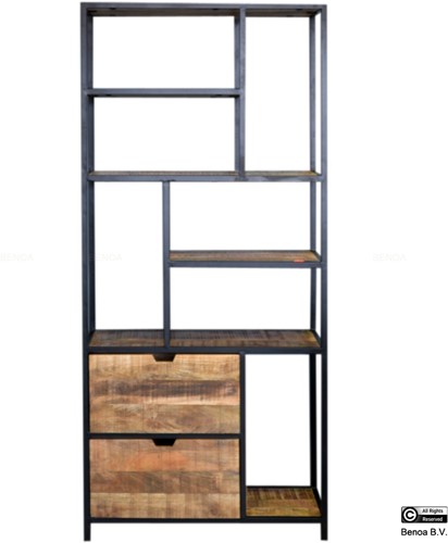Iron 2 Drawer Bookrack with Wooden Shelves 85